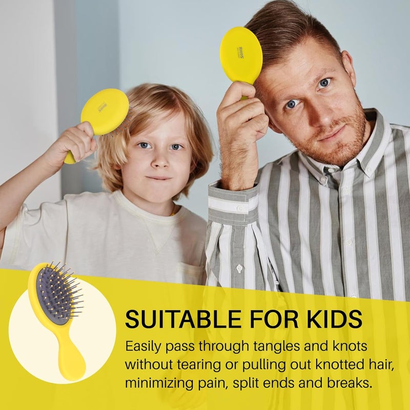 RHOS Mini Hair Brush for Women,Men and Kids-Travel Size Hair Brush for Purse,Pocket,backpack-Small Cushion Paddle Brush with Soft Bristles-Mini Detangler Brush for All Hair Types(1 Pack-Yellow) - Image 5